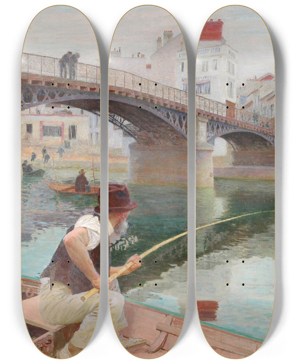 Triptych art skateboard deck of Adolphe Binet Le Pcheur by Adolphe Binet (1854-1897)