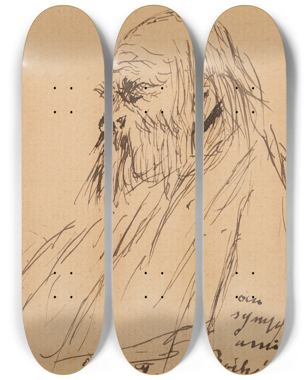 Triptych art skateboard deck of Frdric Auguste Cazals Paul Verlaine by Frederic Auguste Cazals (1865-1941)
