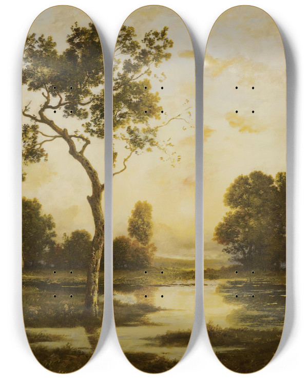 Triptych art skateboard deck of Leon Richet Retour A La Ferme Crepuscule by Leon Richet (1847-1902)