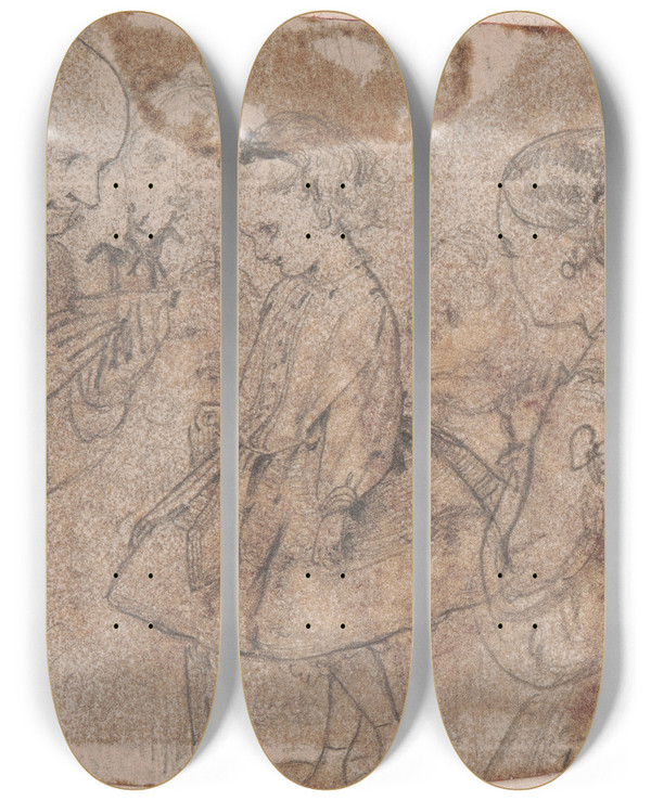 Triptych art skateboard deck of Adelaide Claxton A Present by Adelaide Claxton (1841-1927)