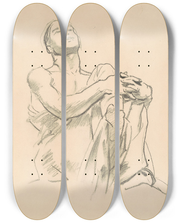 Triptych art skateboard deck of John Singer Sargent Study For Astronomy Ii by John Singer Sargent (1856-1925)