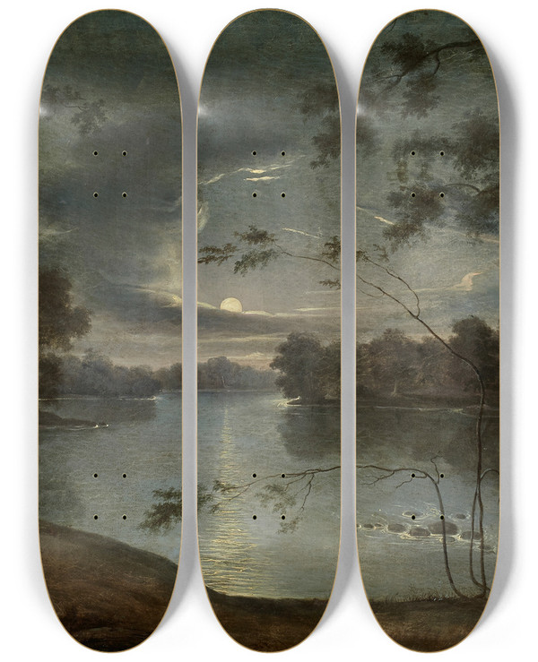 Triptych art skateboard deck of George Winter Nocturnal Landscape by George Winter (1809-1876)