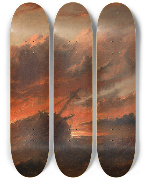 Triptych art skateboard deck of Francis Danby Shipwreck by Francis Danby (1793-1861)