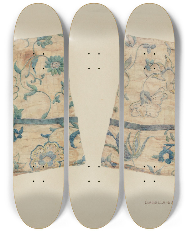 Triptych art skateboard deck of Isabella Ruth Doerfler Linen Cuffs by Isabella Ruth Doerfler