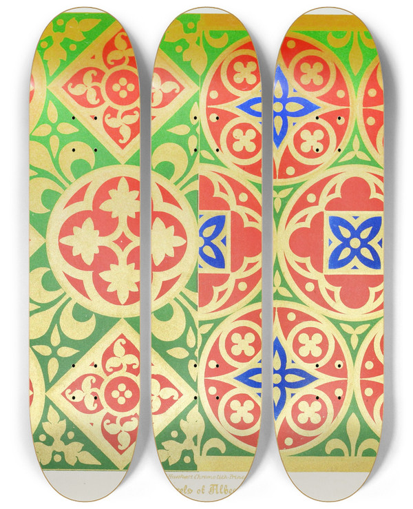 Triptych art skateboard deck of Augustus Pugin Apparels For Albes 2 by Augustus Pugin (1812-1852)