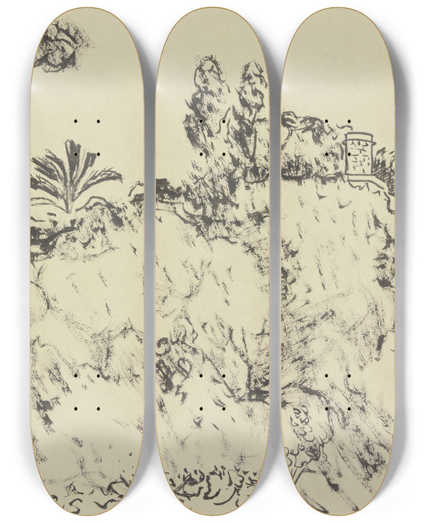 Triptych art skateboard deck of Albert Marquet Sdliche Hgellandschaft by Albert Marquet (1875-1947)