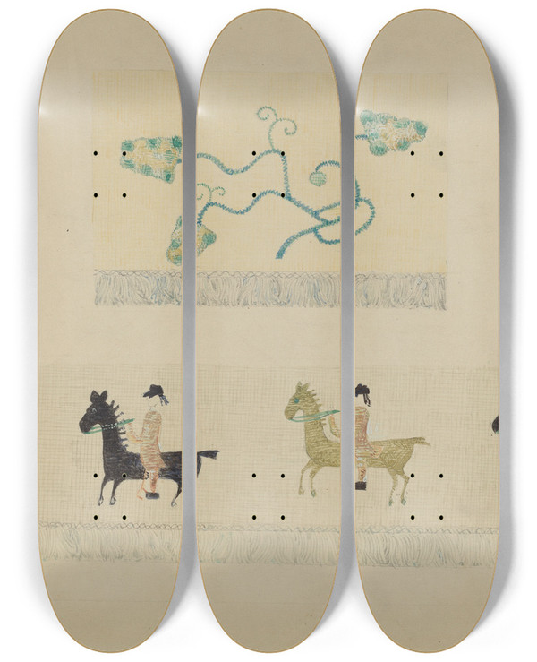 Triptych art skateboard deck of John Oster Crewel Embroidery_1 by John Oster