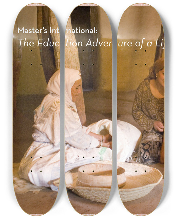 Triptych art skateboard deck of Peace Corps Masters International by Peace Corps (20-)