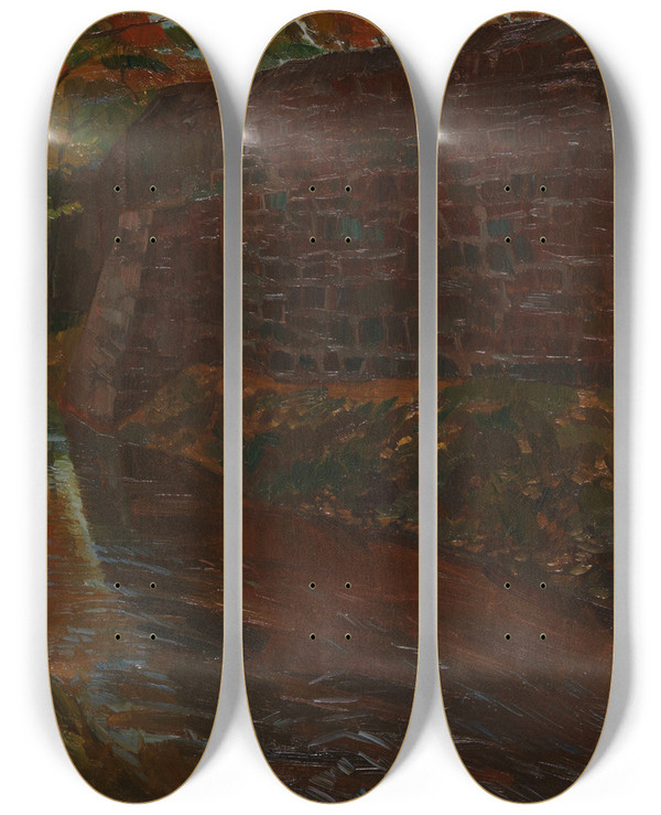Triptych art skateboard deck of Wilhelm Trbner Parkmauer In Amorbach by Wilhelm Trubner (1851-1917)