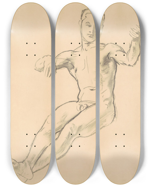 Triptych art skateboard deck of John Singer Sargent Study For Arion by John Singer Sargent (1856-1925)