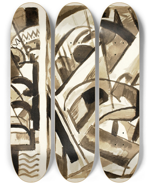Triptych art skateboard deck of Carl Newman Abstract Iii_1 by Carl Newman (1858-1932)