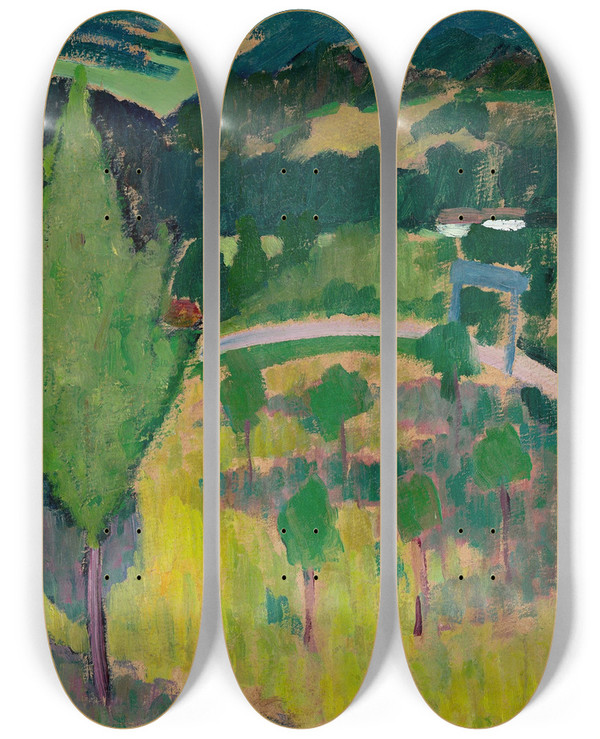 Triptych art skateboard deck of Adolf Erbslh Brannenburg Gebirge by Adolf Erbsloh