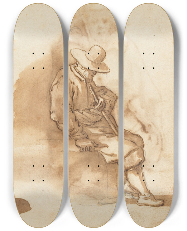 Triptych art skateboard deck of Remigio Cantagallina Two Studies Of A Man by Remigio Cantagallina (1582-1656)