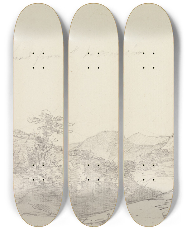 Triptych art skateboard deck of George Howland Beaumont Between Llangollen And Oswestry by George Howland Beaumont (1753-1827)