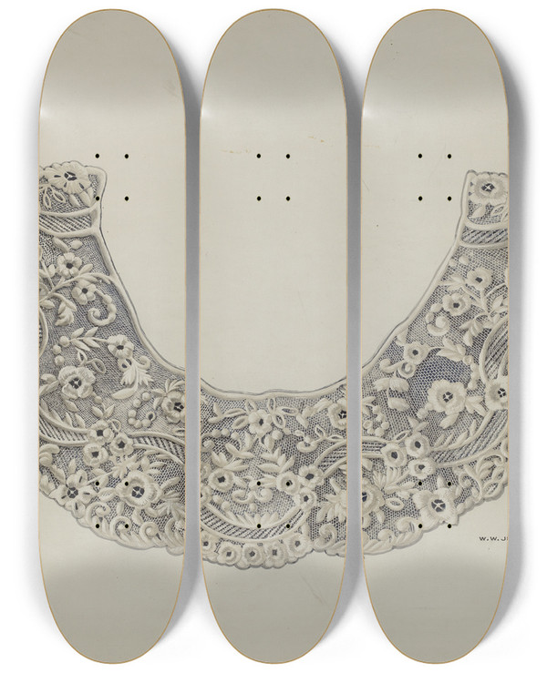 Triptych art skateboard deck of Walter W Jennings Lace Collar by Walter W Jennings