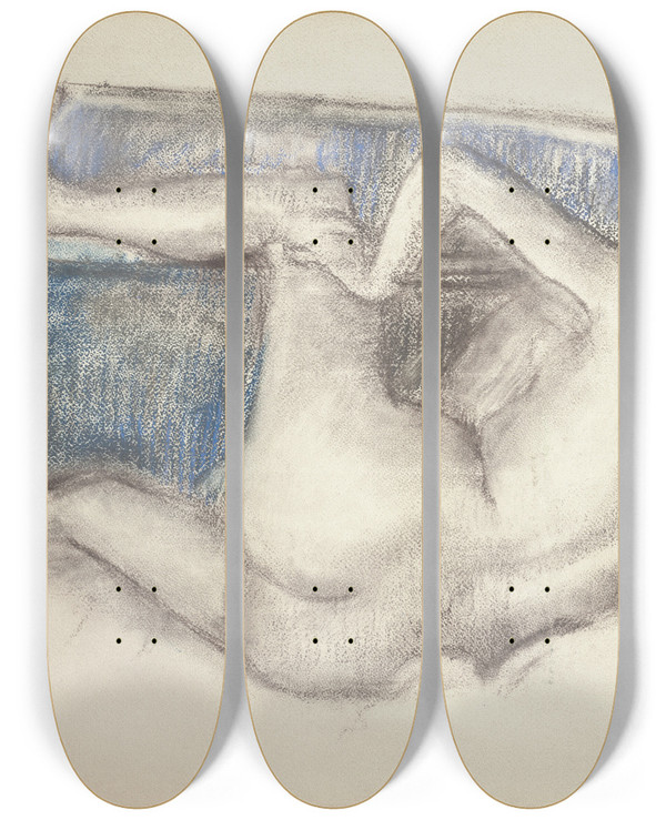 Triptych art skateboard deck of Edgar Degas Aprs Le Bain_3 by Edgar Degas (1834-1917)