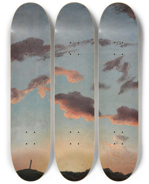 Triptych art skateboard deck of Knud Baade Cloud Study_9 by Knud Baade (1808-1879)