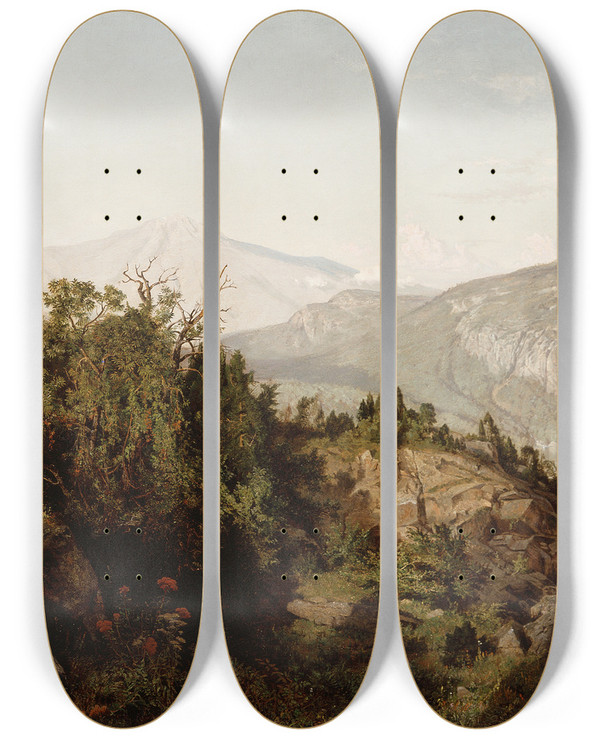 Triptych art skateboard deck of William Trost Richards In The Adirondack Mountains by William Trost Richards (1833-1905)