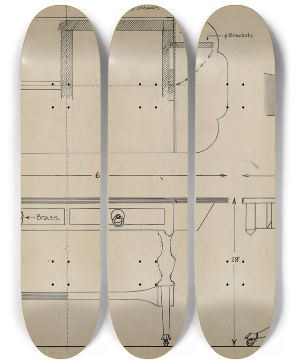 Triptych art skateboard deck of Isidore Sovensky Sofa Table by Isidore Sovensky