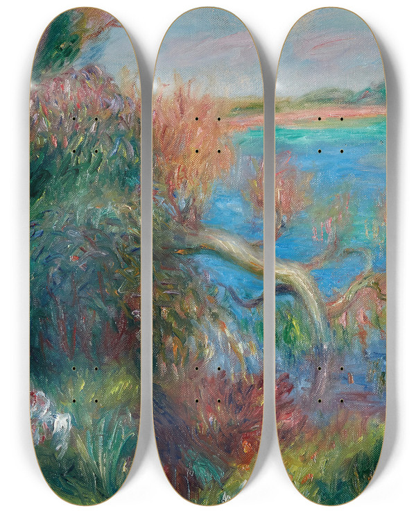 Triptych art skateboard deck of William James Glackens River Bank by William James Glackens (1870-1938)