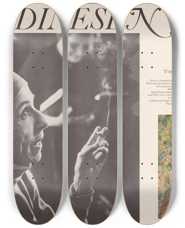 Triptych art skateboard deck of Pierre Boulat Isak Dinesen Great Authors From The Time Reading Program by Pierre Boulat (1924-1998)