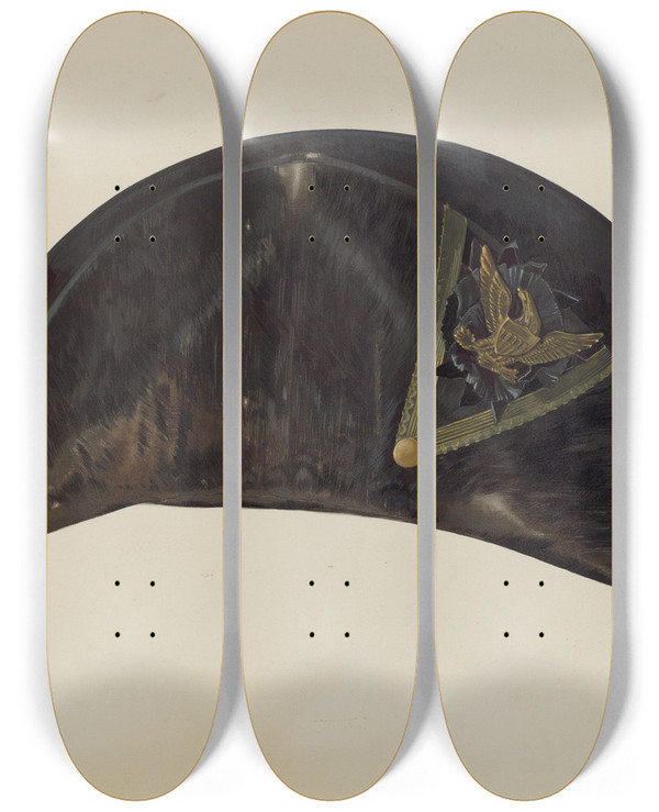 Triptych art skateboard deck of James Vail Military Chapeau by James Vail