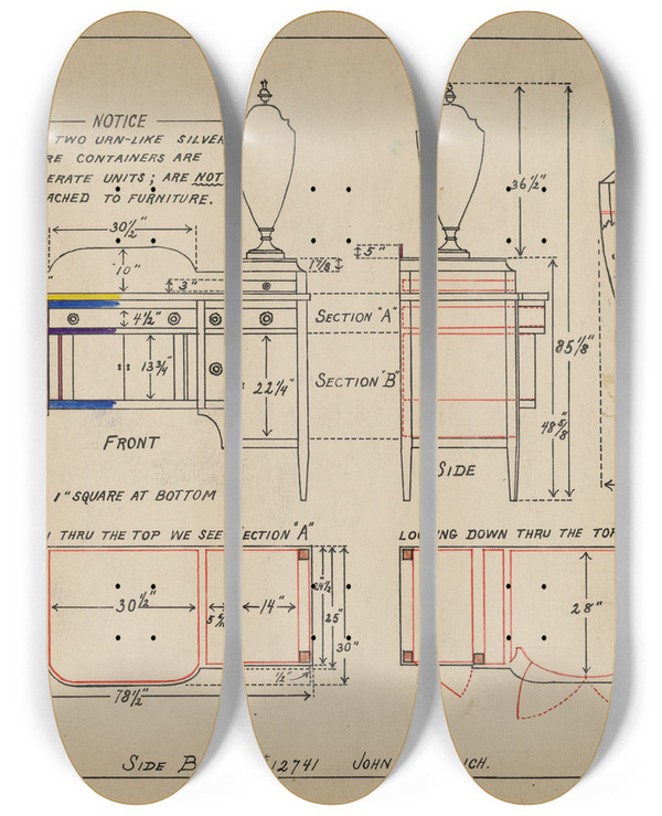 Triptych art skateboard deck of John Dieterich Side Board by John Dieterich