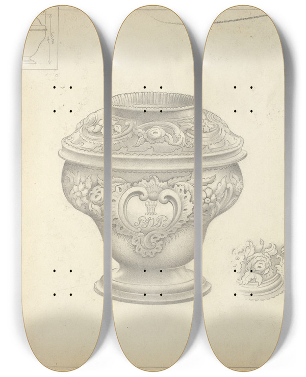 Triptych art skateboard deck of Charles Cullen Silver Sugar Bowl by Charles Cullen (20-)