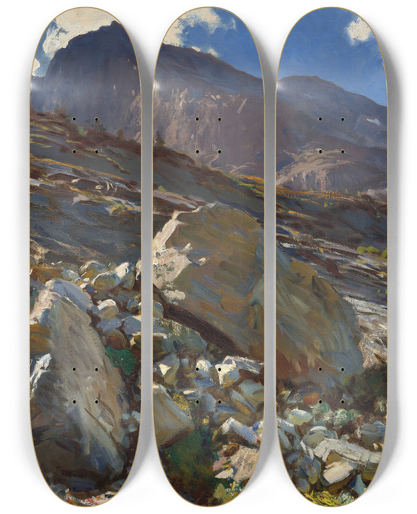 Triptych art skateboard deck of John Singer Sargent Simplon Pass by John Singer Sargent (1856-1925)