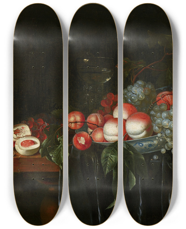 Triptych art skateboard deck of Johannes Rosenhagen Fruit Still Life by Johannes Rosenhagen (1668)
