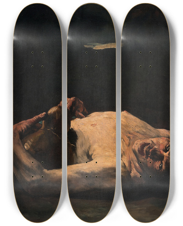 Triptych art skateboard deck of Thodule Ribot The Empty Bottle by Theodule Ribot (1823-1891)
