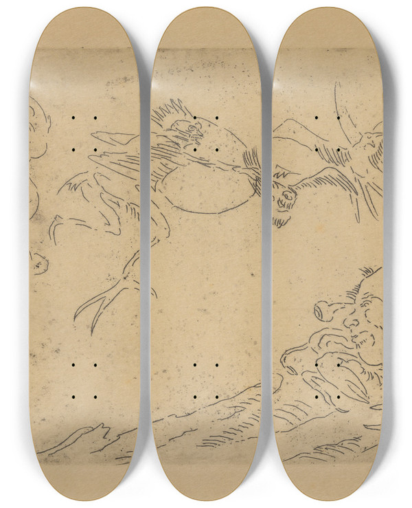 Triptych art skateboard deck of James Ensor De Verschrikkelijke Boogschutter by James Ensor (1860-1949)