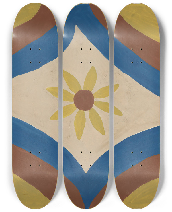 Triptych art skateboard deck of Majel G Claflin Colcha_7 by Majel G Claflin (1893-1941)