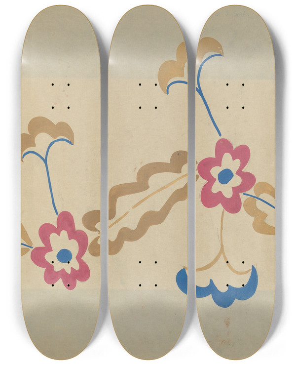 Triptych art skateboard deck of Majel G Claflin Colcha_2 by Majel G Claflin (1893-1941)