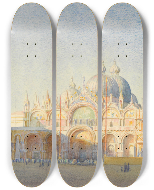 Triptych art skateboard deck of Reginald Barratt St Marks Venice by Reginald Barratt (1861-1917)