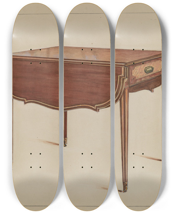 Triptych art skateboard deck of Nicholas Acampora Table Dropleaf by Nicholas Acampora