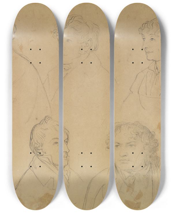 Triptych art skateboard deck of Joseph Anton Koch Fnf Bildnisse_2 by Joseph Anton Koch (1768-1839)