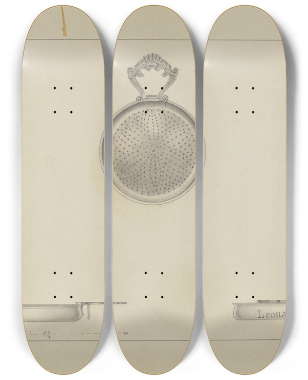 Triptych art skateboard deck of Michael Fenga Silver Lemon Strainer by Michael Fenga (20-)