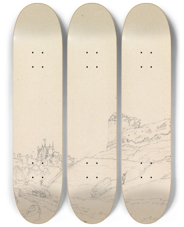 Triptych art skateboard deck of James Moore Corfe Castle Dorset England by James Moore (1762-1799)