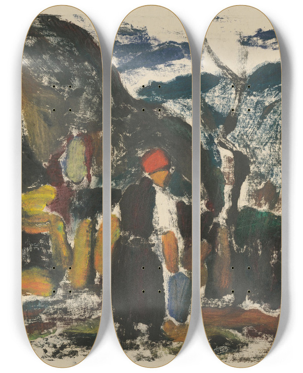 Triptych art skateboard deck of Zolo Palugyay Po Vode by Zolo Palugyay (1898-1935)