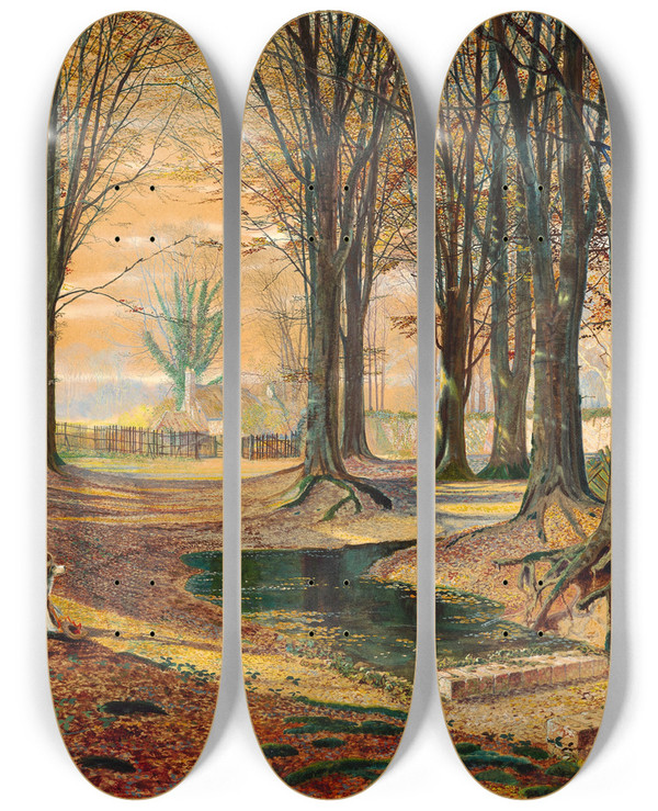 Triptych art skateboard deck of John Atkinson Grimshaw Beechwood by John Atkinson Grimshaw (1836-1893)