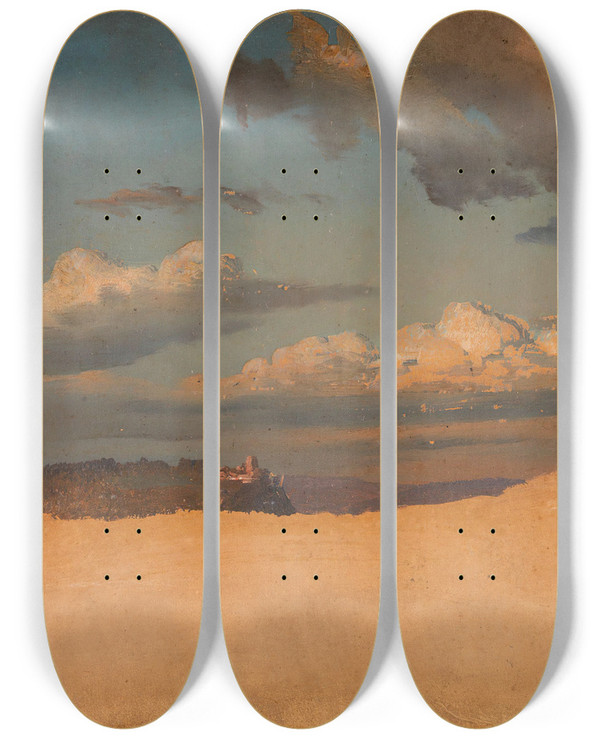 Triptych art skateboard deck of Knud Baade Landscape Study by Knud Baade (1808-1879)