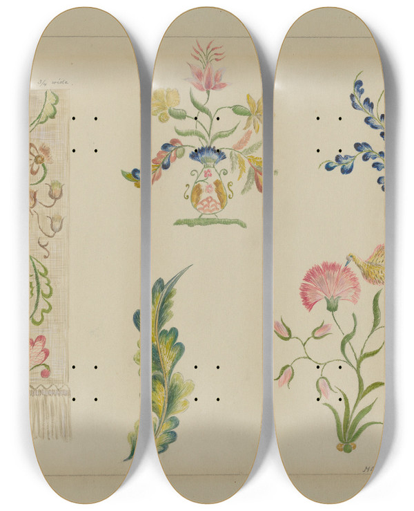 Triptych art skateboard deck of Mary Berner Bedspread Details by Mary Berner