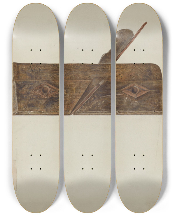 Triptych art skateboard deck of Max Unger Bead Plane by Max Unger