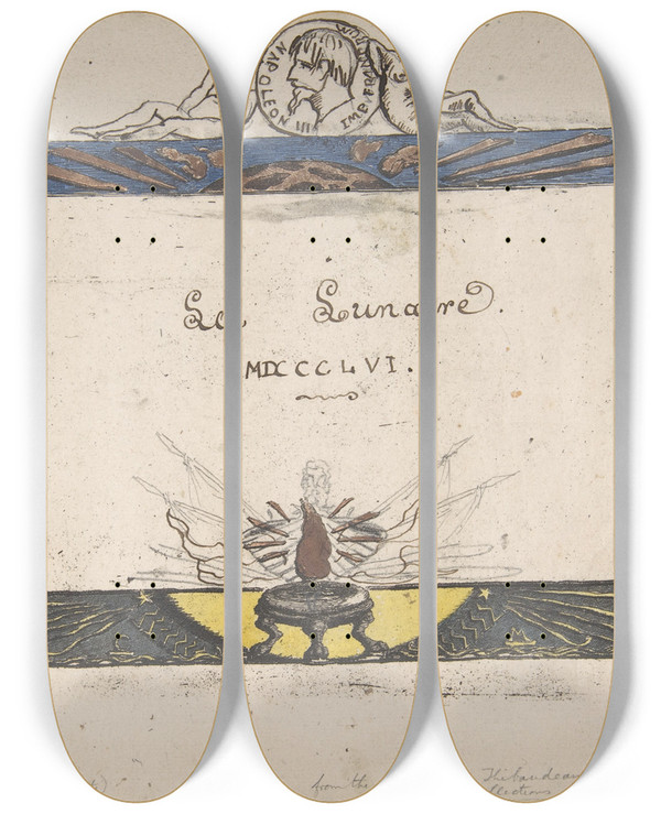 Triptych art skateboard deck of Charles Meryon Lunar Law by Charles Meryon (1821-1868)