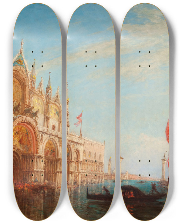 Triptych art skateboard deck of Flix Ziem La Place Saintmarc Inondation De 1863_2 by Felix Ziem (1821-1911)