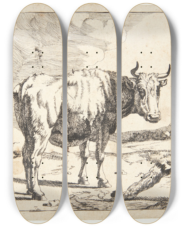 Triptych art skateboard deck of Marcus De Bye Stende Stud_2 by Marcus de Bye (1638-1688)