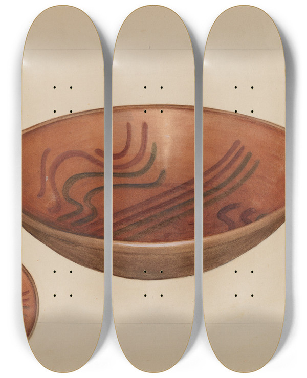 Triptych art skateboard deck of Agnes Karlin Pie Plate_2 by Agnes Karlin