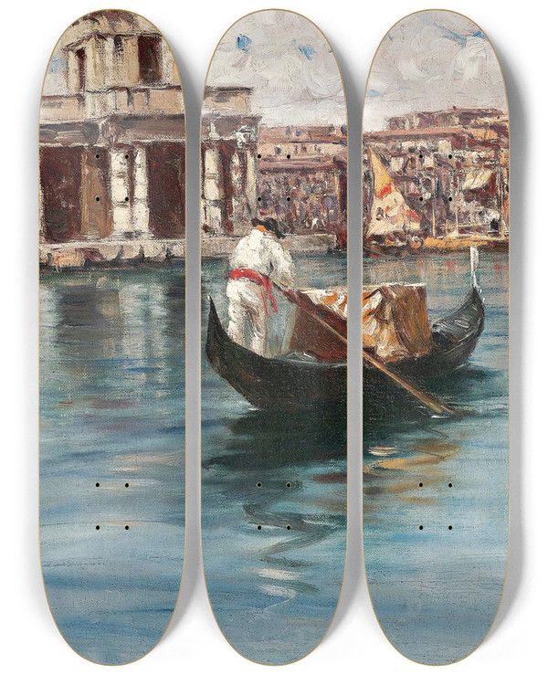 Triptych art skateboard deck of Francesco Mancini Canal Grande by Francesco Mancini (1830-1905)