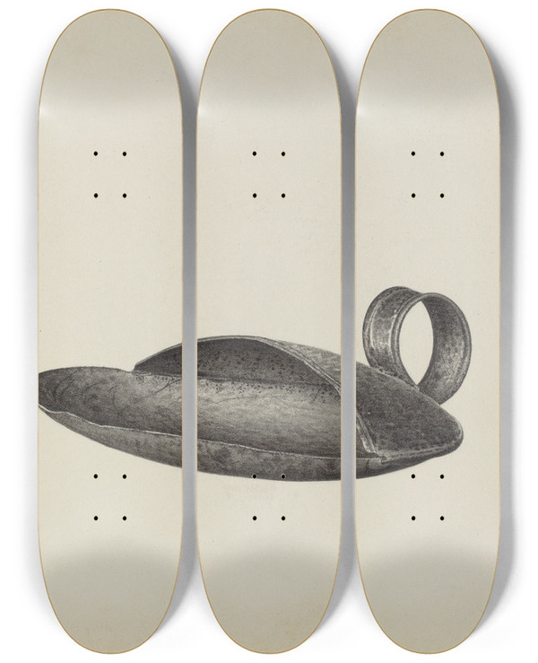 Triptych art skateboard deck of Amelia Tuccio Creamer Skimmer by Amelia Tuccio (20-)